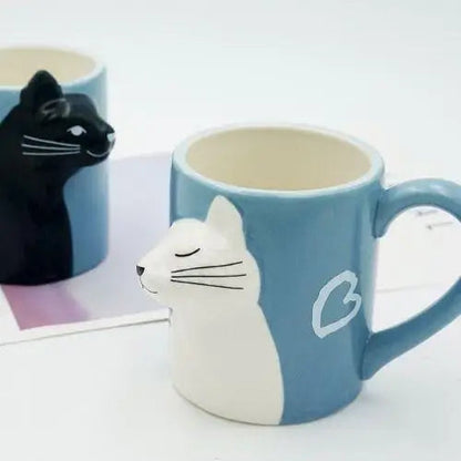 White cat tea mug 12 oz food-safe ceramic side view