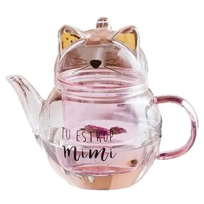 Cat glass teapot with infuser, cute kitty tea pot