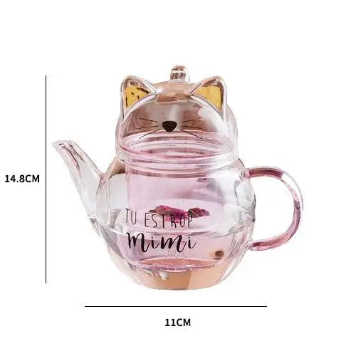 Cat glass teapot size, 300ml capacity