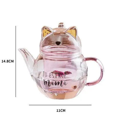 Cat glass teapot size, 300ml capacity