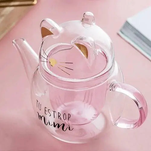 Cat glass teapot presentation, gift idea