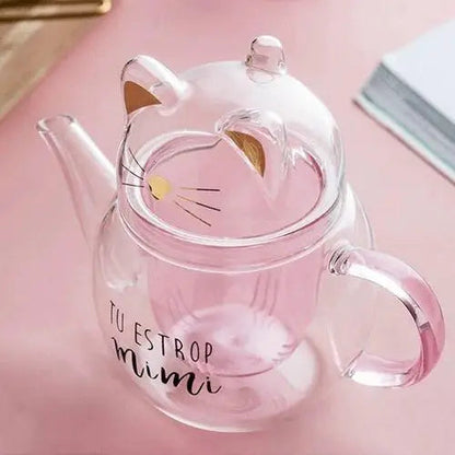 Cat glass teapot presentation, gift idea