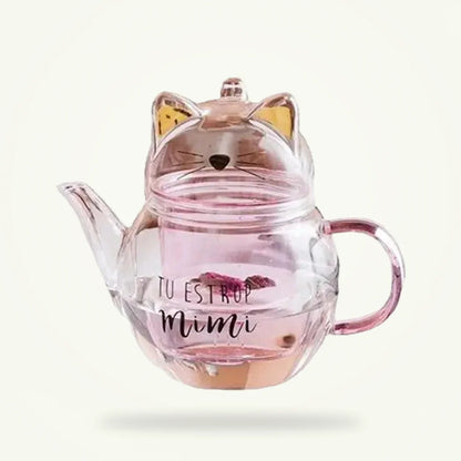 Cat Glass Teapot with Infuser - 300ml Cute Kitty Tea Pot, product photo on a plain background
