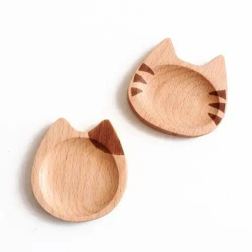 Two cat wooden coasters for tea cups