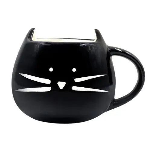 Black cat mustache tea cup side view
