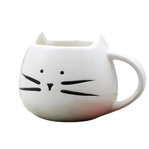 White cat mustache tea cup with spoon