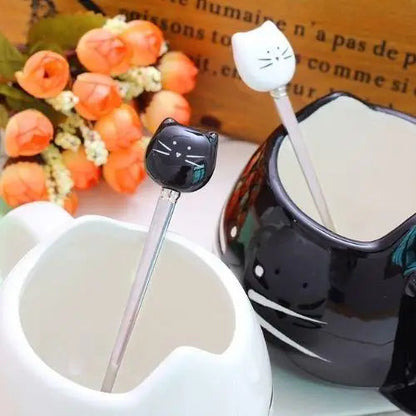 Black cat mustache tea cup front view