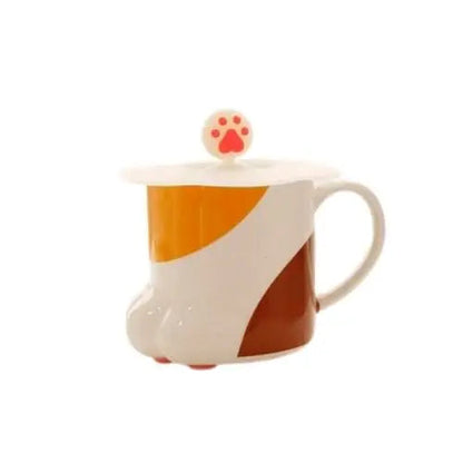 Tricolor cat paw tea cup with silicone lid, porcelain mug for tea lovers