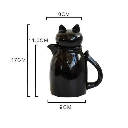 Black cat teapot showing size and shape