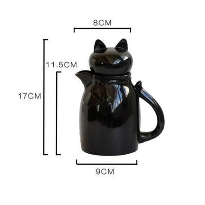 Black cat teapot showing size and shape