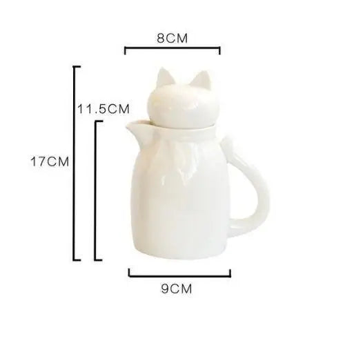Cat teapot with dimensions visible