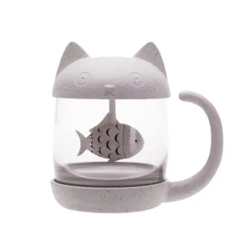 BPA-free glass cat tea cup showing clear walls and design