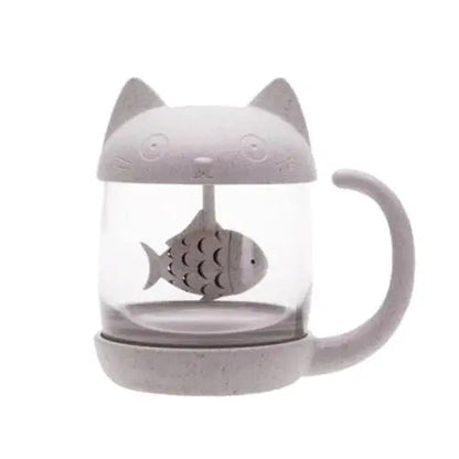 BPA-free glass cat tea cup showing clear walls and design