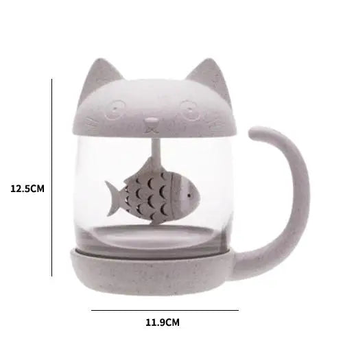 Cat glass tea cup size comparison, 8.5 oz capacity shown