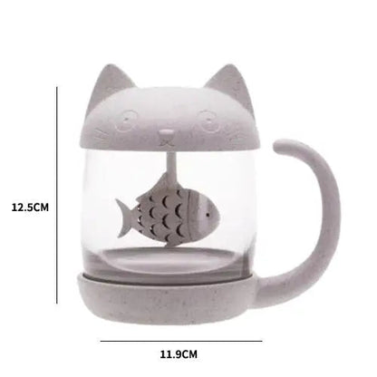 Cat glass tea cup size comparison, 8.5 oz capacity shown