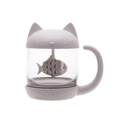 Cat tea cup with infuser gift idea for tea and cat lovers
