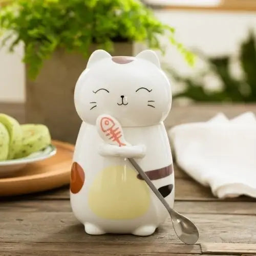 Cat tea mug with steam rising from tea