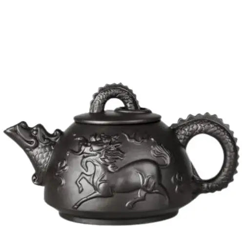 Black Yixing teapot with celestial horse design