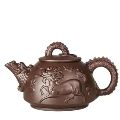 Brown Yixing teapot with celestial horse design