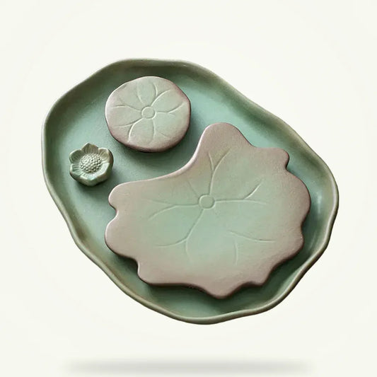 Ceramic Leaf Tea Tray for Serene Tea Moments, product photo on a plain background