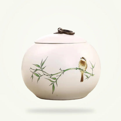 Ceramic tea canister with airtight lid, full product view on plain background