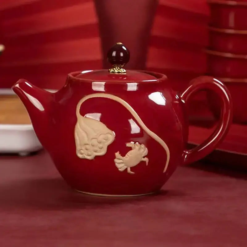 Ceramic teapot for one pouring tea into cup