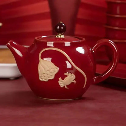 Ceramic teapot for one pouring tea into cup