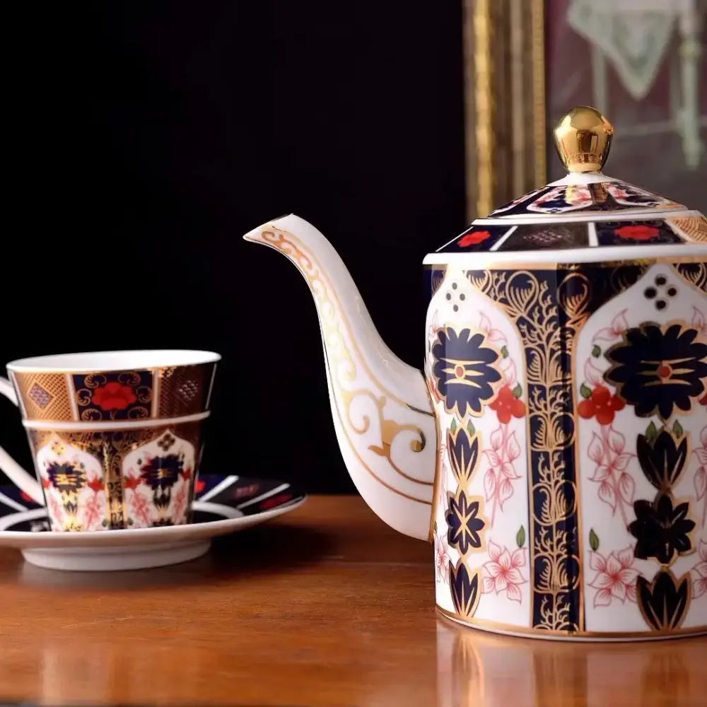 Classic ceramic teapot with intricate pattern