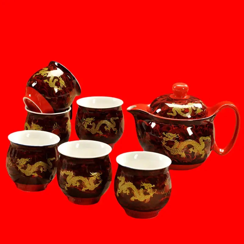 Chinese ceramic dragon teapot with built-in filter
