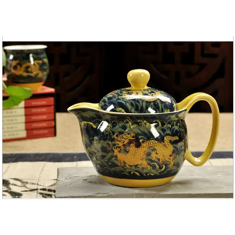 Green ceramic dragon teapot with infuser