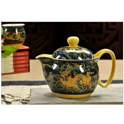Green ceramic dragon teapot with infuser
