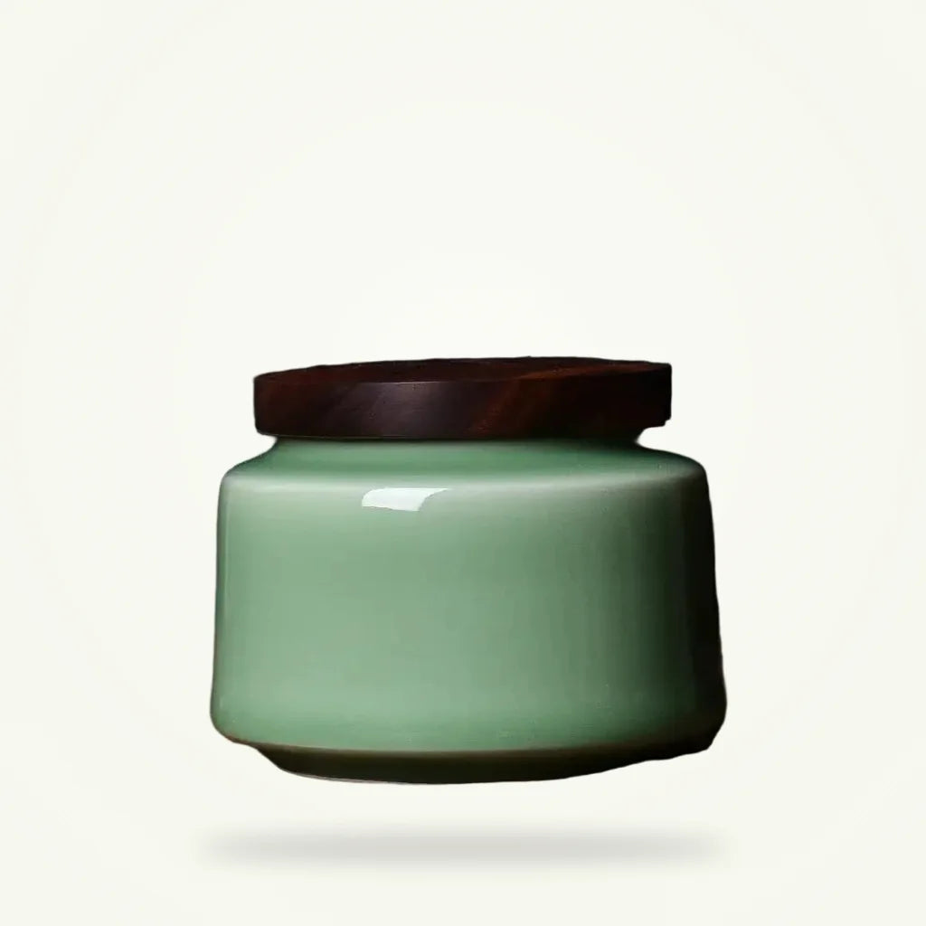 Chinese ceramic tea canister airtight tea storage container packshot plain background