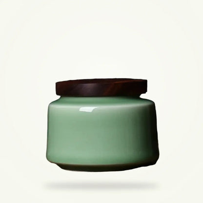 Chinese ceramic tea canister airtight tea storage container packshot plain background