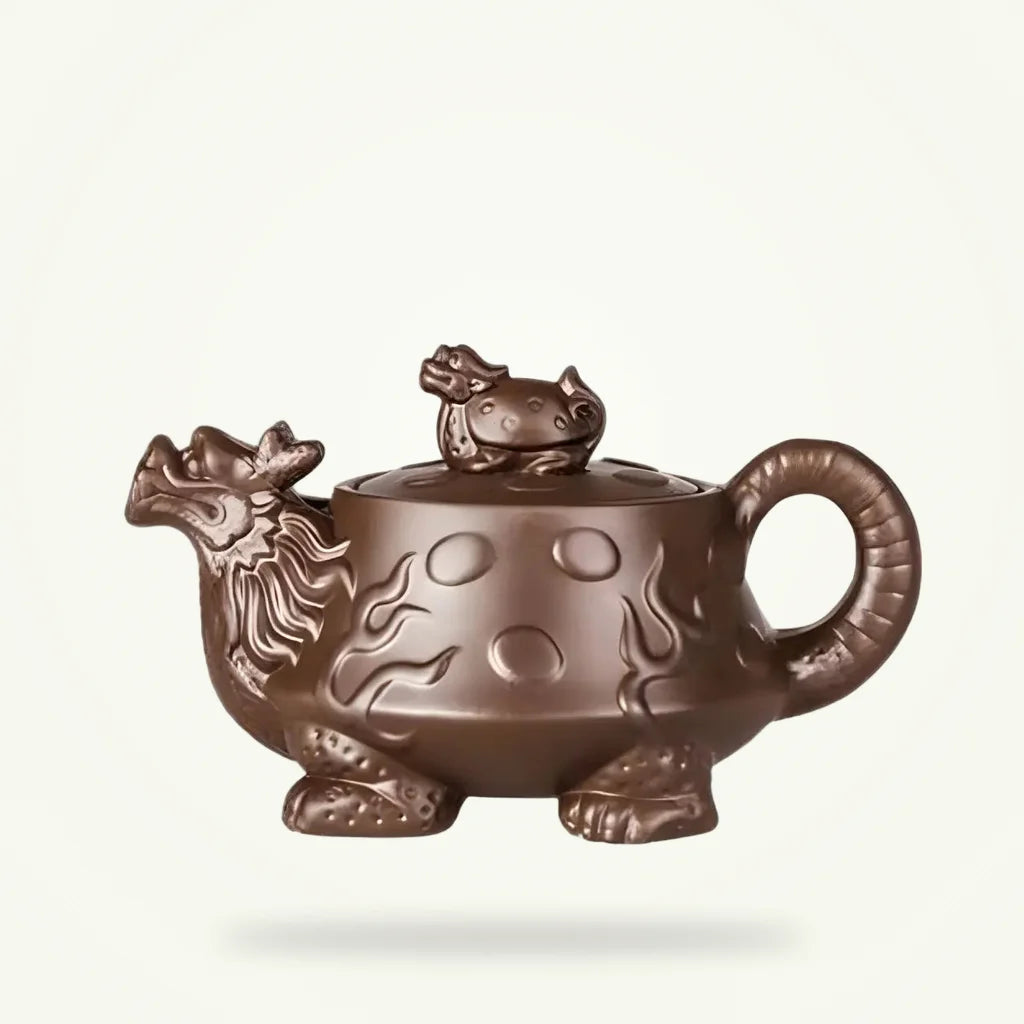 Chinese Clay Teapot with Lucky Dragon Design, 450ml, Black or Brown, product photo on a plain background