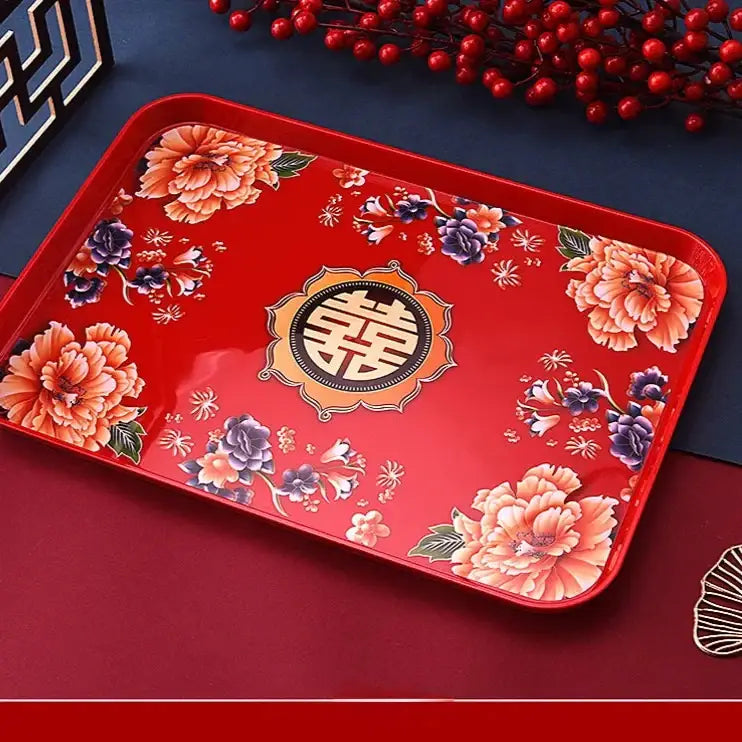 38x27 cm large Chinese tea tray red