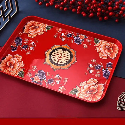 38x27 cm large Chinese tea tray red