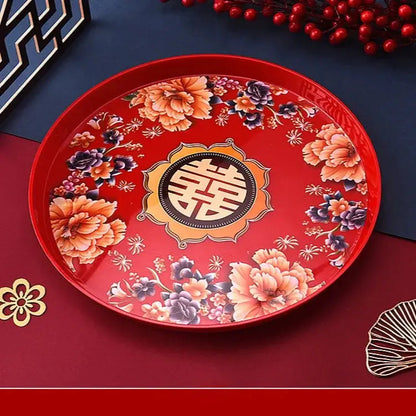 38 cm round Chinese tea tray red
