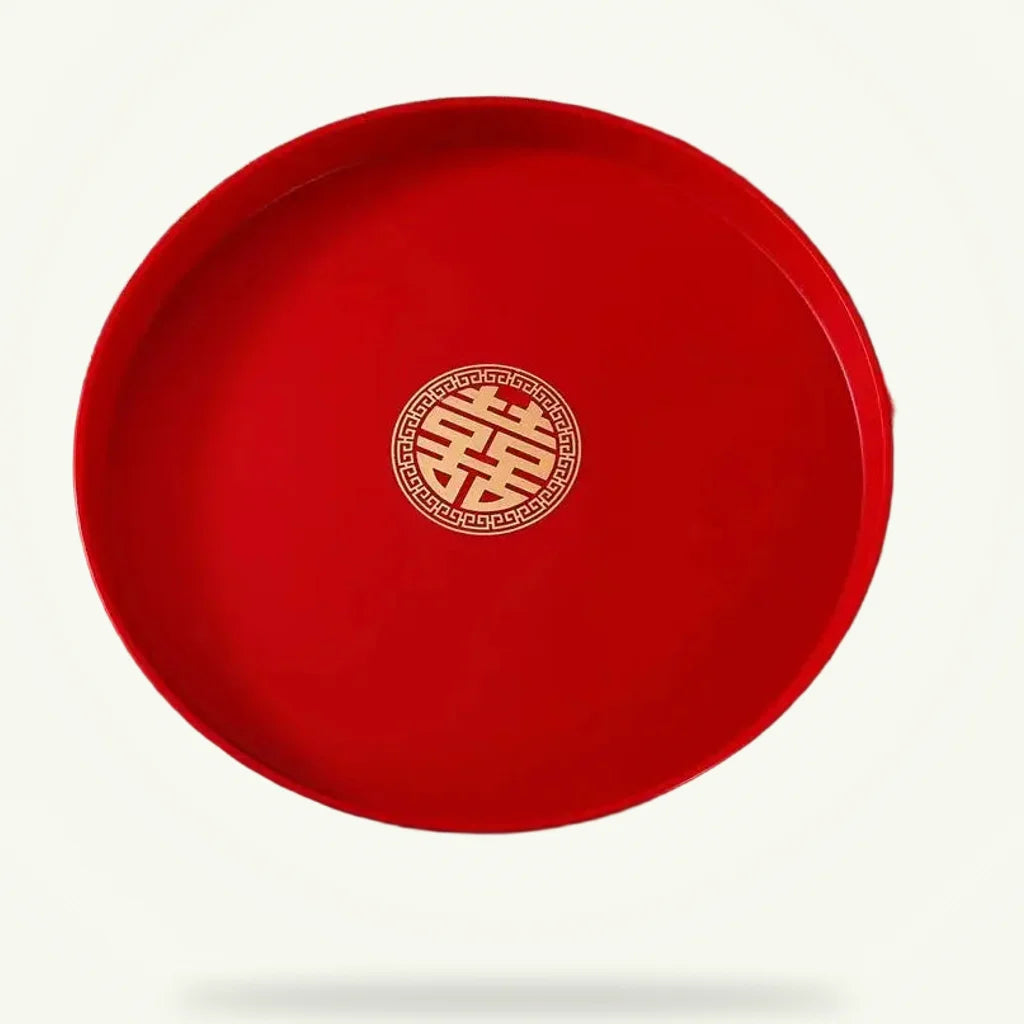 Chinese Tea Tray - Red Plastic Serving Tray for Tea Ceremony, product photo on a plain background