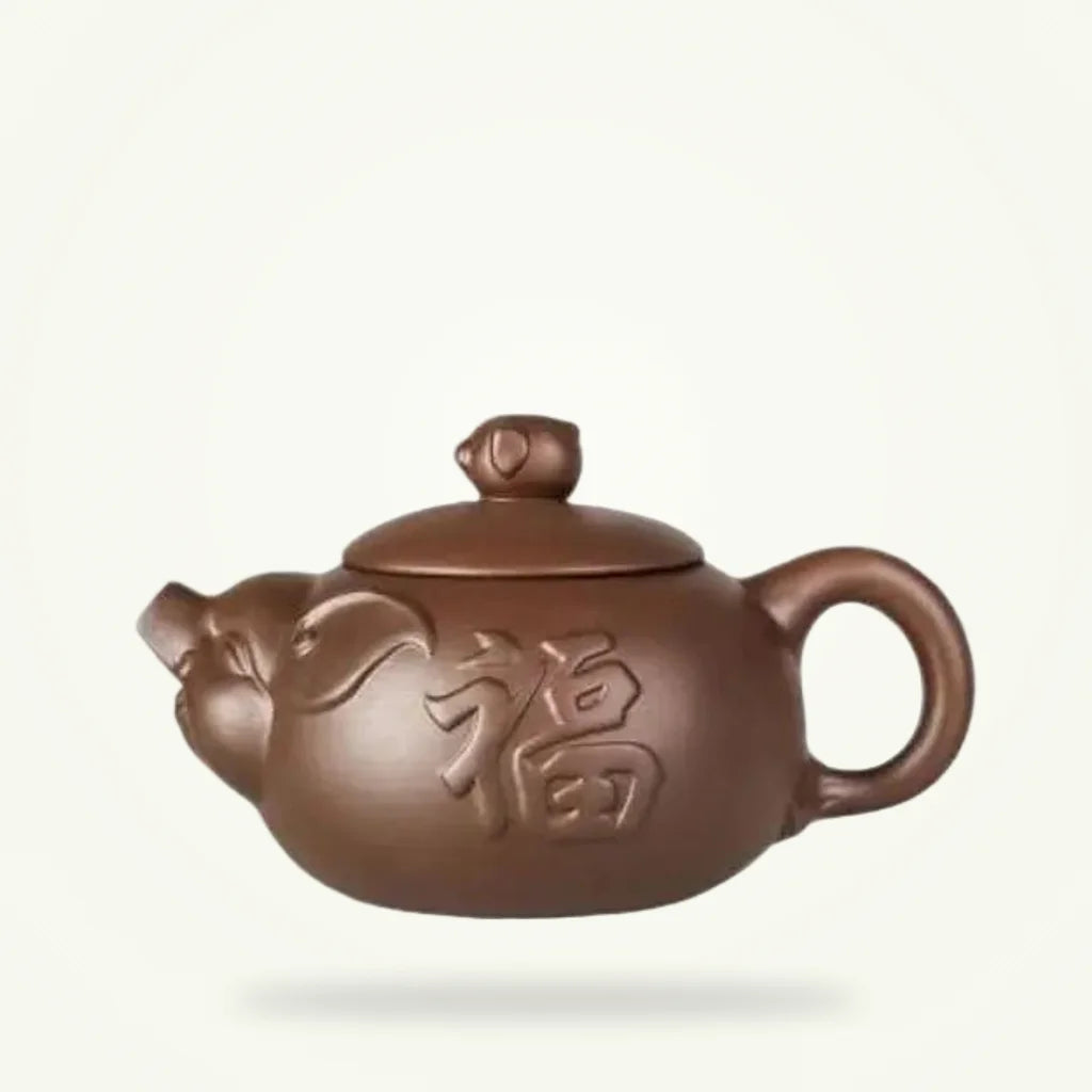Chinese Yixing Clay Teapot with Celestial Pig Design, 650 ml, product photo on a plain background