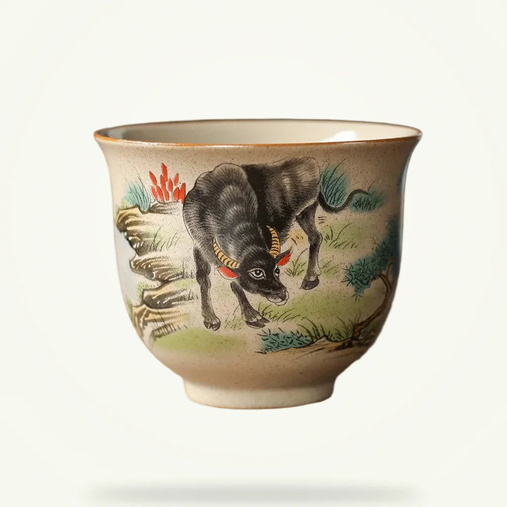 Chinese Zodiac Ceramic Tea Cup, product photo on a plain background