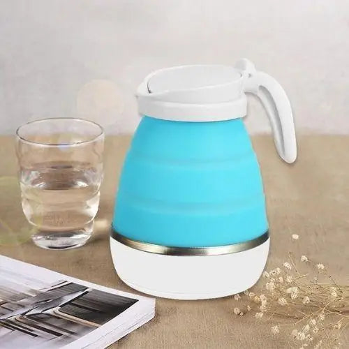 Blue collapsible electric kettle silicone travel tea kettle