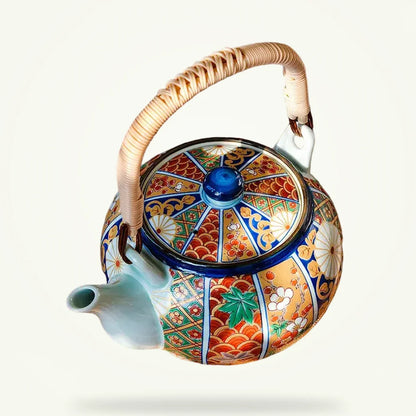Colorful Ceramic Teapot 600ml, Hand-Painted Stoneware for Loose Leaf Tea, product photo on a plain background