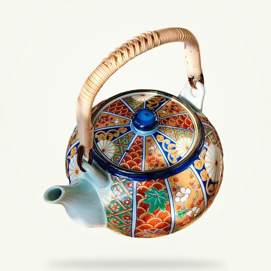 Colorful Ceramic Teapot 600ml, Hand-Painted Stoneware for Loose Leaf Tea, product photo on a plain background