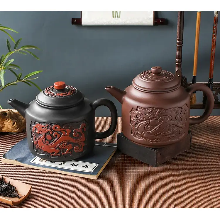 Ceramic teapot with cup, cozy home setting