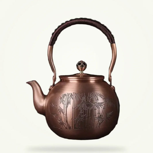 Chinese copper teapot with bamboo motif, 1.5L, plain background packshot