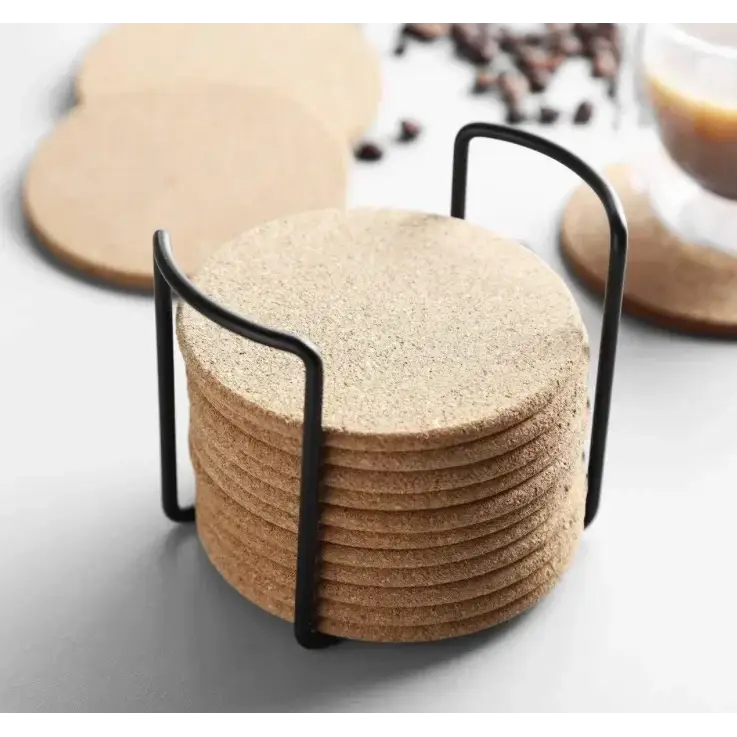 Square cork coasters stacked neatly for tea time