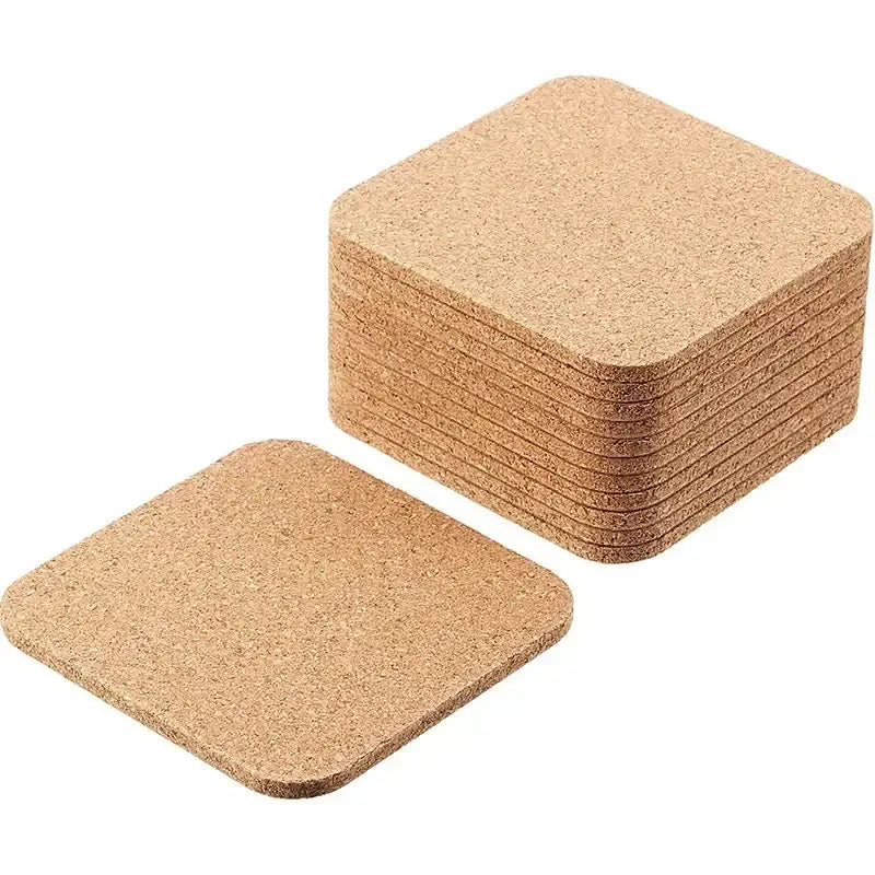 Set of cork coasters in round and square shapes