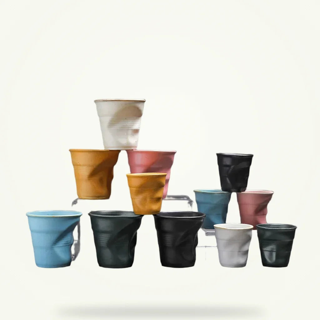 Crumpled Ceramic Tasting Cup, product photo on a plain background