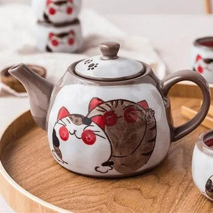 Cat porcelain teapot set with cups