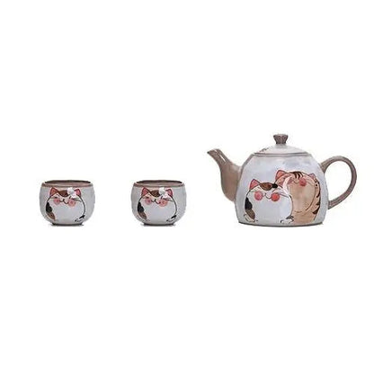 Cat teapot set with two small cups